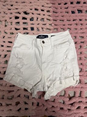 Hollister White High-Waist Distressed Denim Shorts